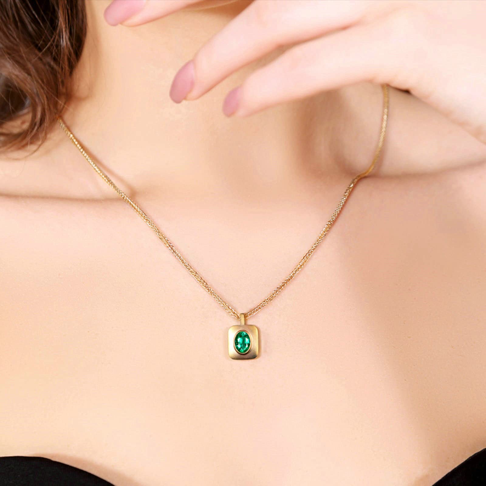 Daesar Kette 18 Karat Weißgold 750, Kette 45CM Damen Schild mit Oval Smaragd 1ct Charms Anhänger Halskette mit Diamant