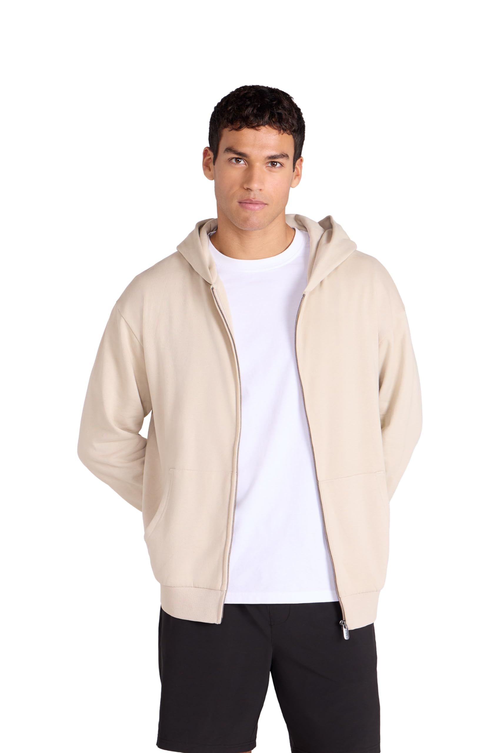 Animal Men's Beige Icon ’S Logo Zip Through Hoodie – Soft Cotton Full Zip Sweatshirt With Adjustable Hood & Side Pockets - Spring, Summer, Hiking & Travel L