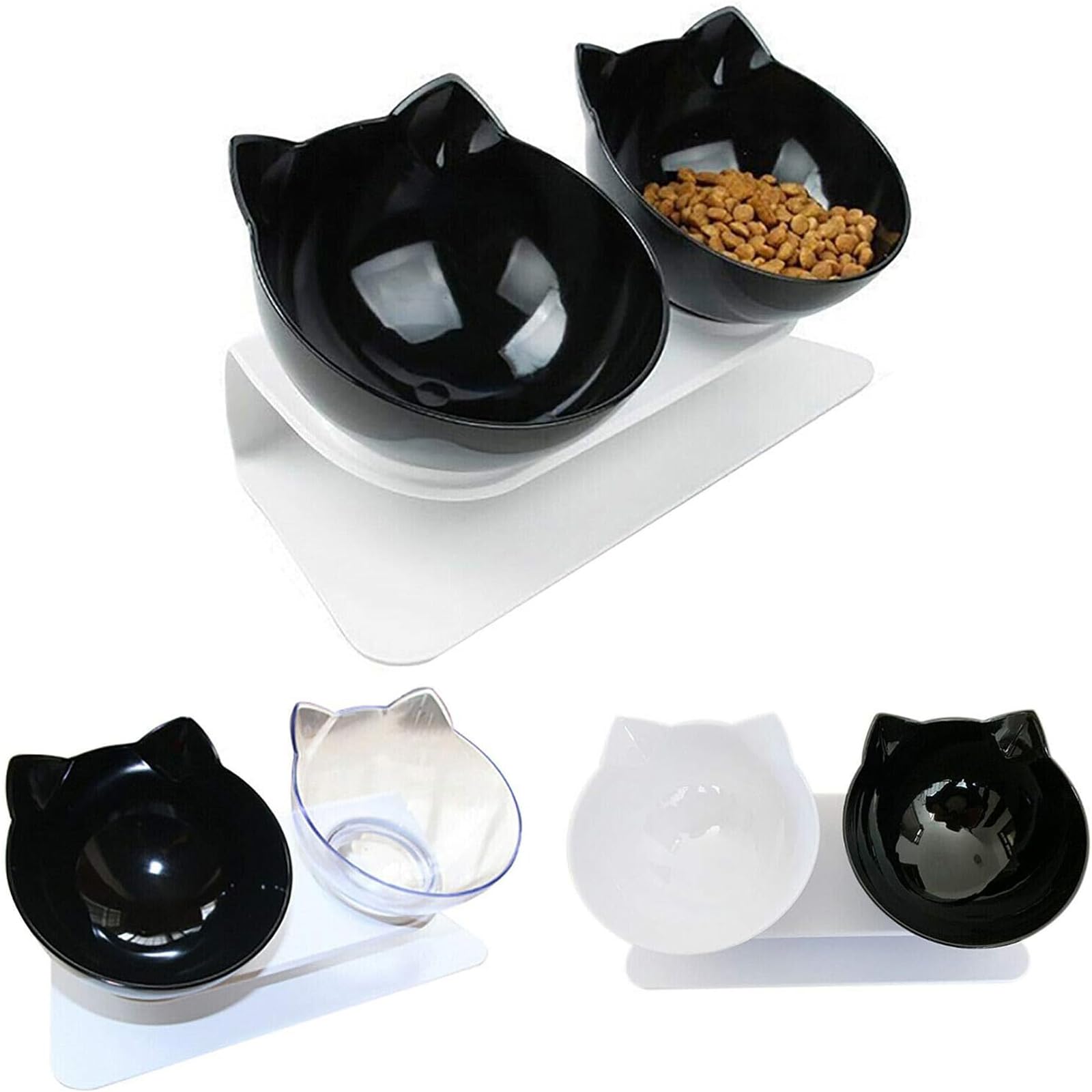 cature Care by Nature Plastic Cat Bowls Elevated Cat Food Water Bowls Set,15° Tilted Raised Cat Bowls,Anti Vomiting Cat Dish Pet Feeder Bowls With Stand For Indoor Cats & Dogs (White, 27x14x14 Cm) 3