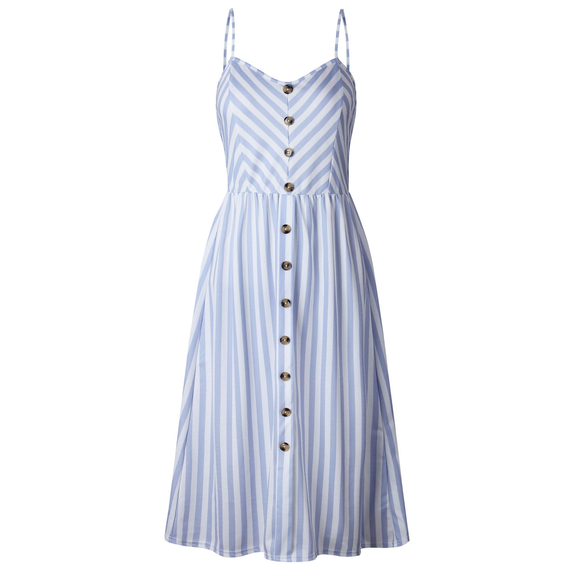 UBANTWomen's Dress Summer Spaghetti Strap Sundress Casual Floral Midi Backless Button Up Swing Dresses with Pockets