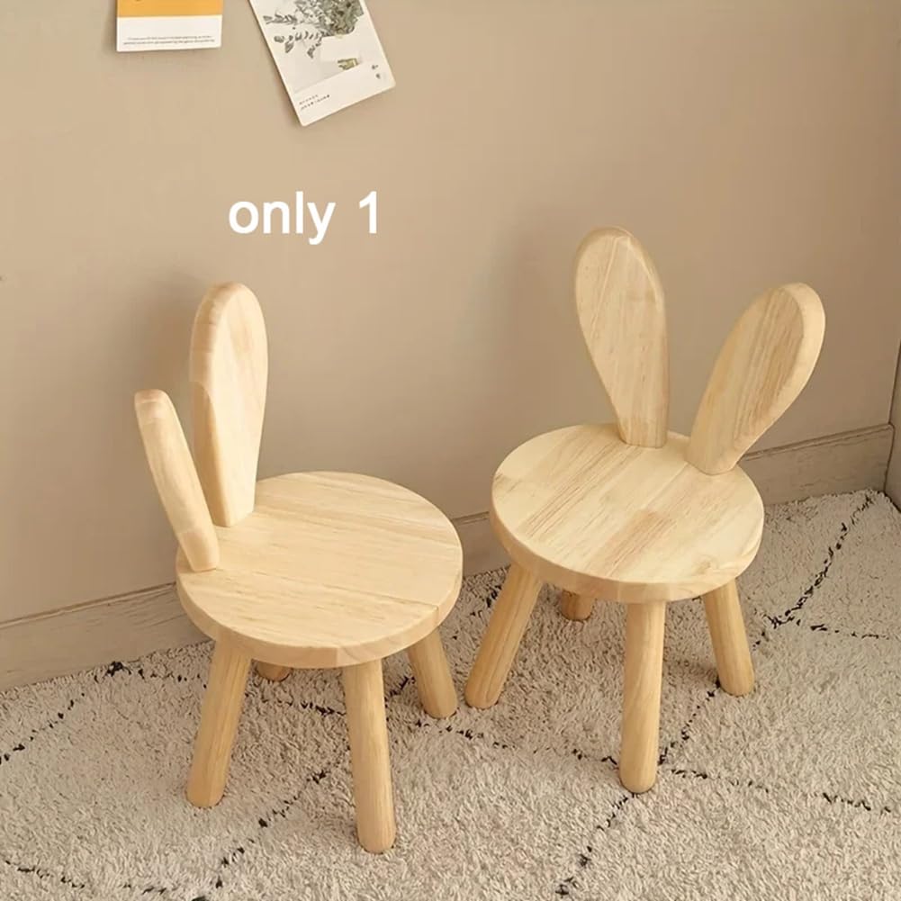 Taburete pequeño pequeño de madera maciza con orejas de conejo, para niños