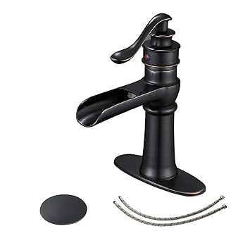 BWE Oil Rubbed Bronze Bathroom Sink Faucet Waterfall Single Handle One Hole Lavatory Deck Mount Commercial