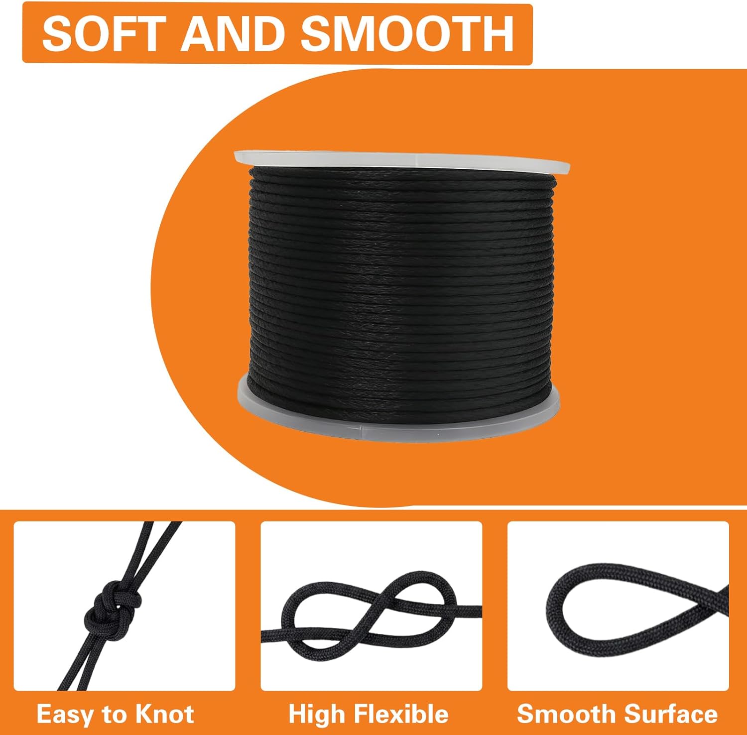 1/8 Inch Nylon Solid Braided Rope 500Ft, Wearproof, high UV & Abrasion Resistant, Soft Flexible Rope, Multipurpose for Gardening, Binding, Flower Baskets and Other Handicrafts -Black