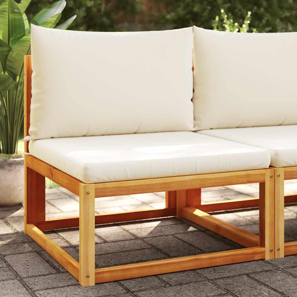 Sofa ogrodowa bez podłokietników z poduszkami modułowa drewno akacjowe rattan PE czarny kremowy taras balkon meble ogrodowe zestaw wypoczynkowy zmywalny pokrowiec