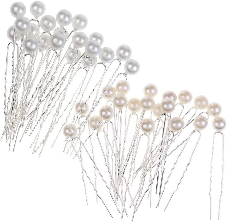 hixswnu Set forcine per Capelli da Sposa con Perle - 40 Fermagli per Capelli a Forma di U per Donna, Accessori da Sposa, forcine per Capelli Eleganti con Perle per spose e Damigelle d'Onore