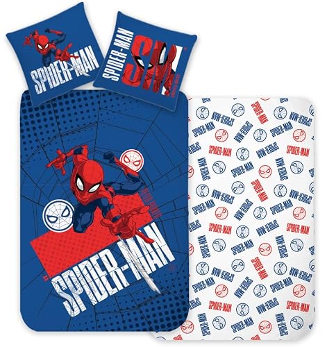 Brandmac Multicolor Marvel Spiderman Single Bedding Set 100% Cotton | Duvet Cover 140×200 Cm With Pillowcase 60×65 Cm | Kids Single Size Bedlinen | Reversible Spiderman Superhero Design
