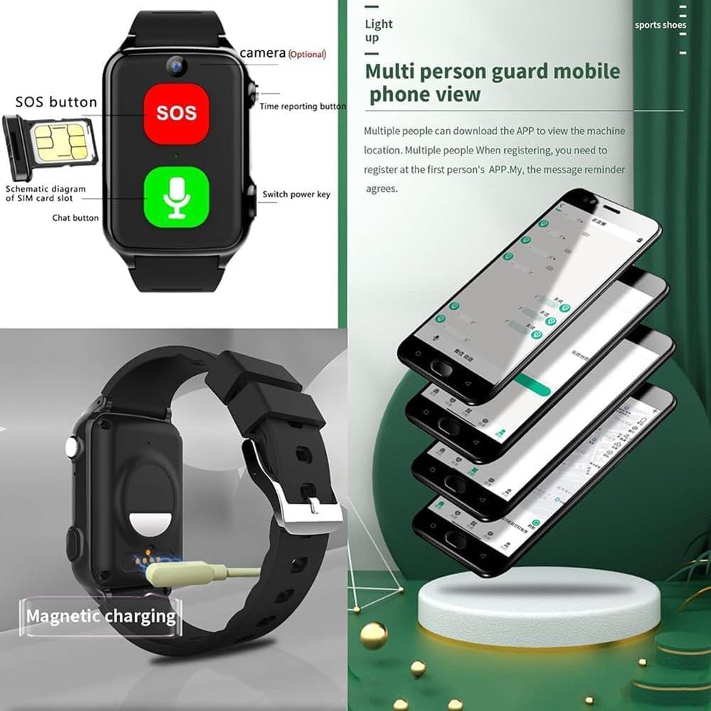 Montre GPS d'urgence avec caméra, détection de chute, appel vidéo 4G, surveillance de la santé pour les patients atteints de démence et d'Alzheimer