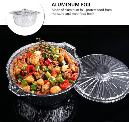 Miniatura 9 de Kichvoe 2 sartenes redondas de aluminio con tapa de 179.2 fl oz de papel de aluminio para hornear, olla de papel de aluminio, utensilios de cocina