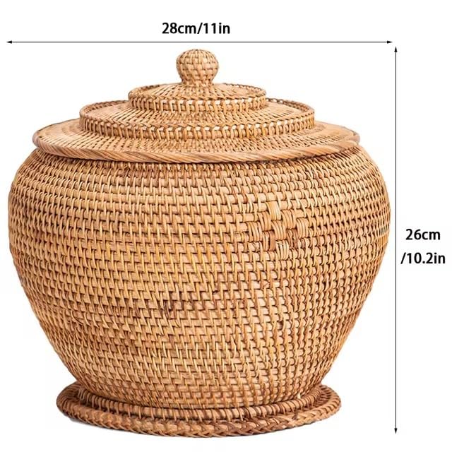 Basket Storage Rattan Woven Baskets with Lid Round Wicker Fruit Boxes Decorative Tray Lids Sundries Mini Snack Bread Organizer (11)