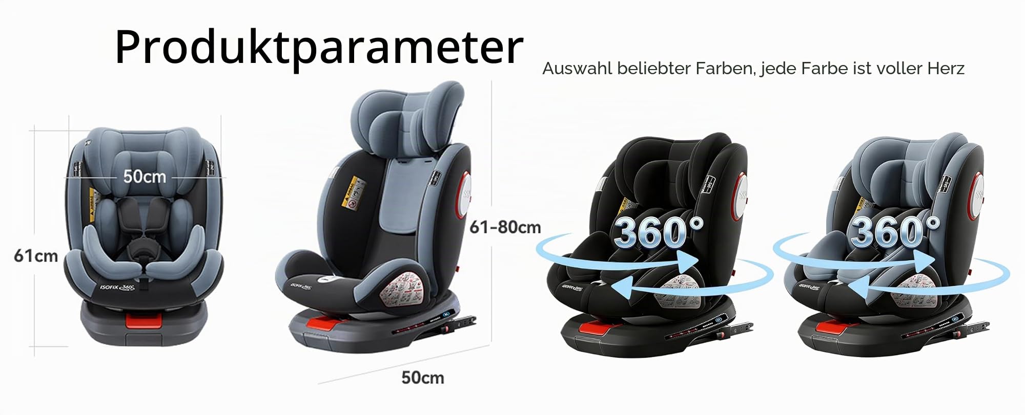 Nine point nine 360° Drehbar Kindersitz Auto, Höhen-und Neigungsverstellung Kindersitz, Kollisionsschutz Autositz Kinder, Leicht zu Reinigen Auto Kindersitzs (Black without Foot Rest Frame)