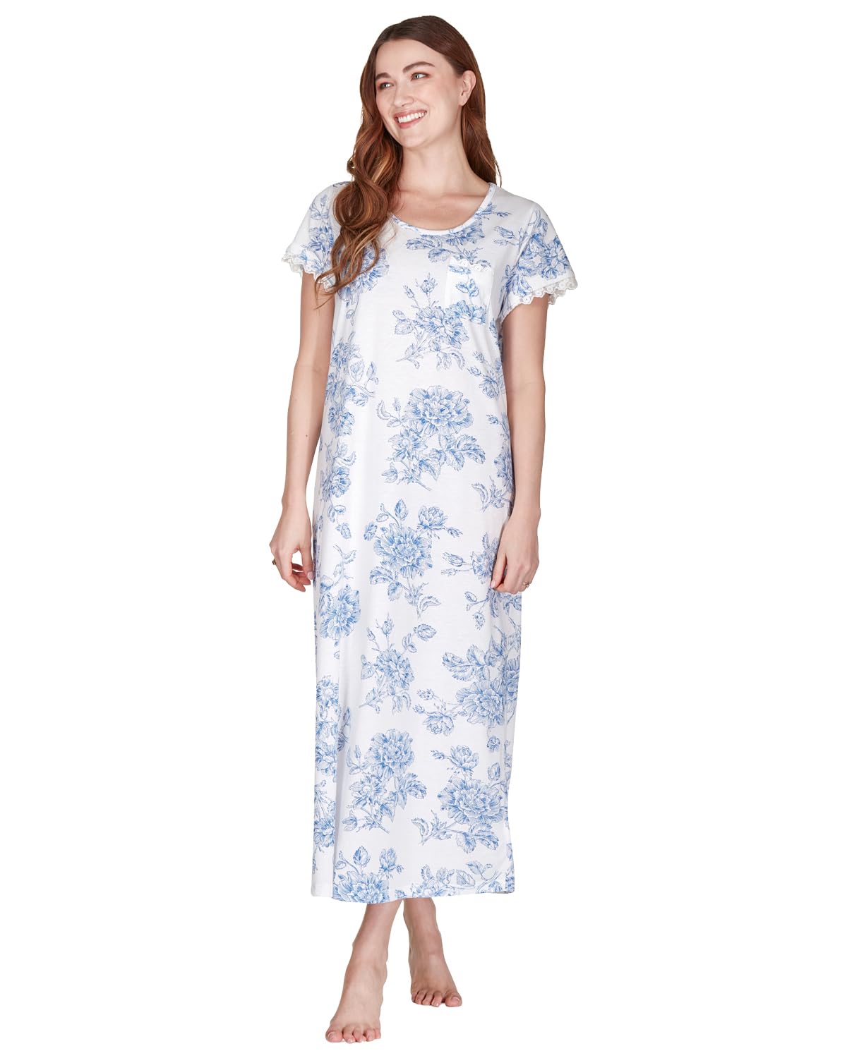 Undercover Ladies 'Vintage Bouquet' Short Sleeve Longer Nightie 25265L Royal Blue L-XL