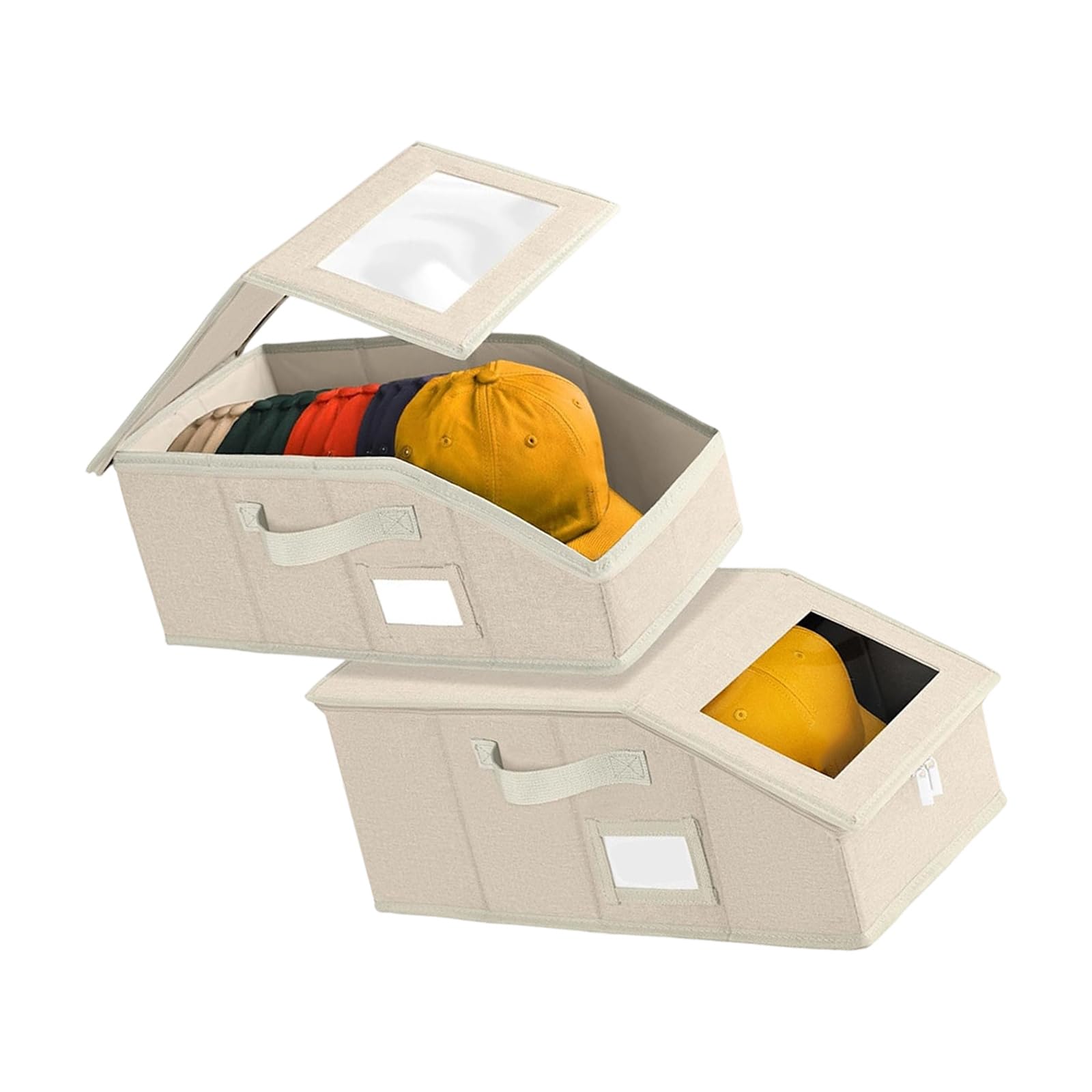 Buxuaaaa Of 2 Large Capacity Stackable Baseball Cap Storage Boxes Featuring Clear Window Designs for Organized Hat Polyester Storage