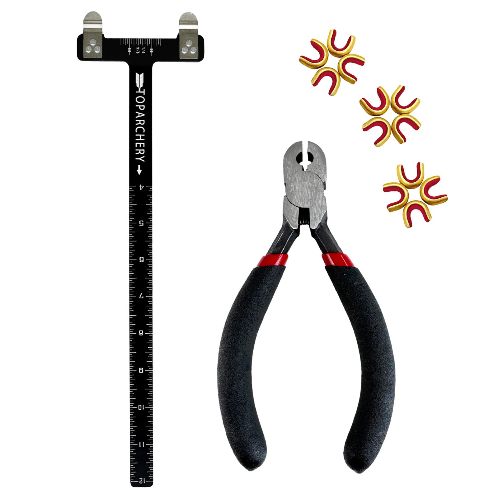 Luoyer Archery T Shape Bow Square Ruler and 12 Pcs Brass Nock Points and Pliers Archery Bowstring Nocking Points Set for Compound and Recurve Bow Turning Kit