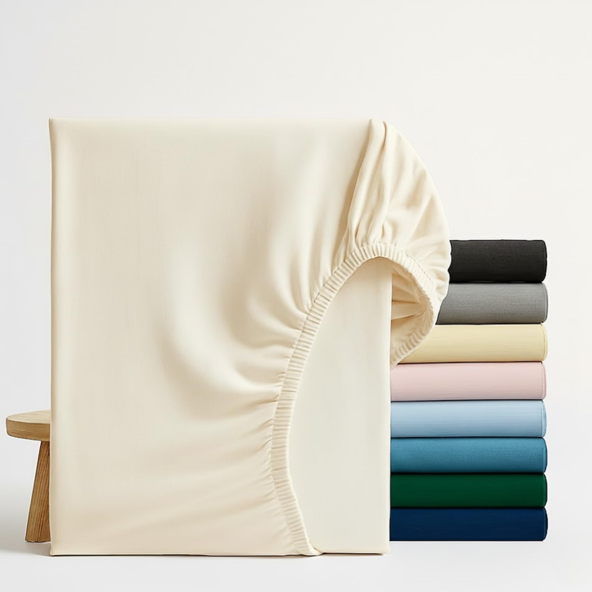 Q&H Bedding Single Fitted Sheet Cream, 30cm Extra Deep Fitted Sheet, Soft Brushed Microfiber Elastic Bed Sheets, Shrinkage, Fade Resistant, Washable Sheets — image 1