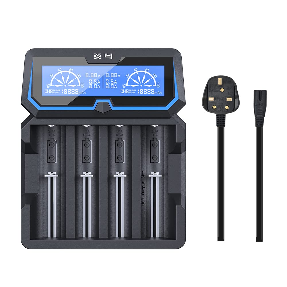 XTAR X4 2A Fast AC Power Battery Charger 2 input ports with USB Output Function for 3.6V/3.7V 14500 16340 18650 20700 21700 26650 1.2V AAAA AA A SC C