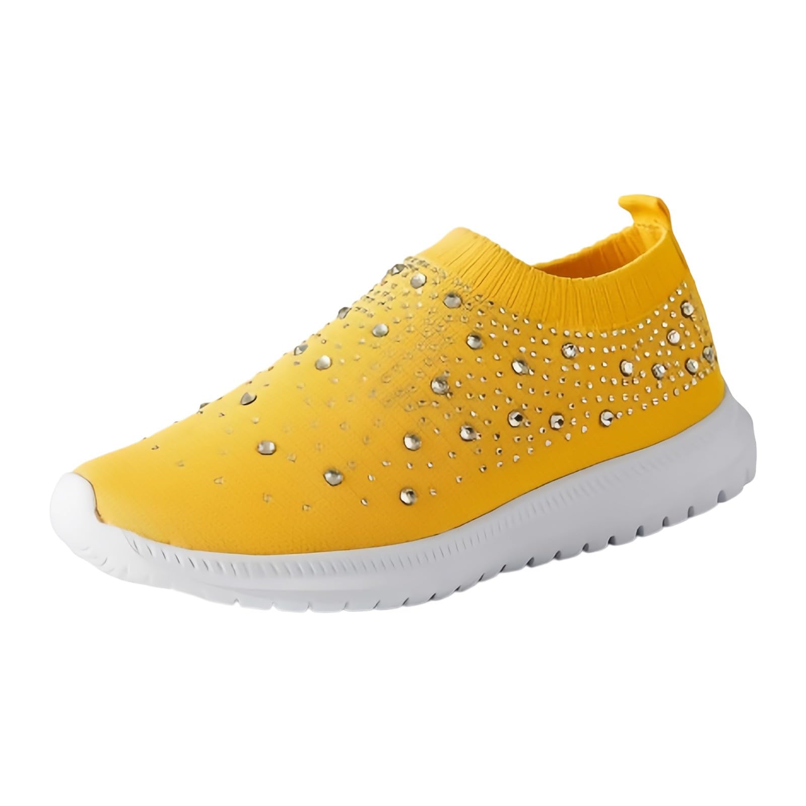 Scarpe da ginnastica da donna glamour con strass a maglia, senza lacci, con strass, per vacanze, crociere e feste