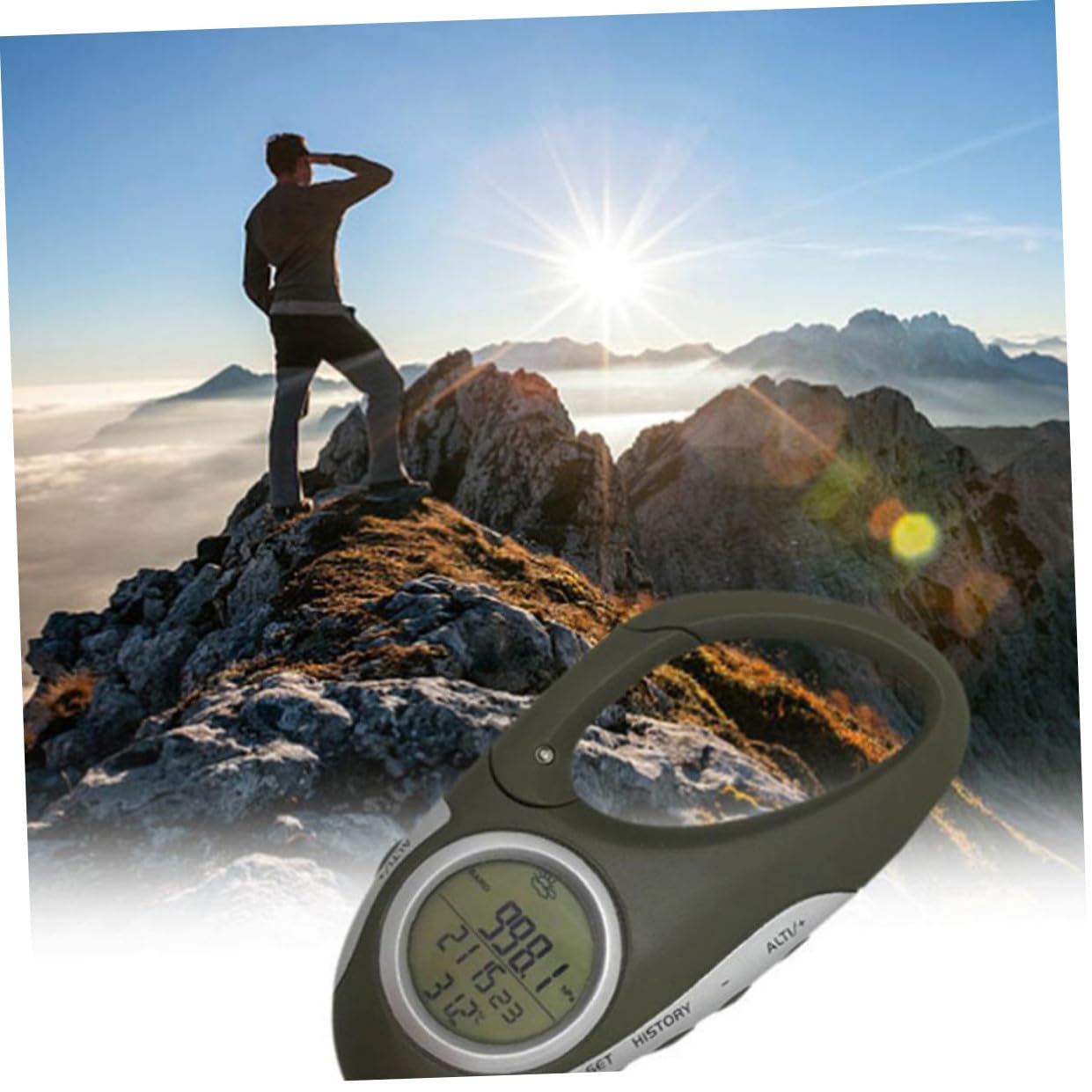POPETPOP Altimetro Portatile Barometro Termometro da Alpinismo Termometro da Arrampicata in Montagna Termometro A Moschettone Altimetro A Moschettone Termometro Portatile ABS Verde