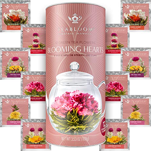 Image of Teabloom Flowering Teas Gift Set Collection - 36 Assorted Blooming Teas in a Variety of Flavors and Flowers - Gift Box includes 3 Unique and Beautiful Flowering Tea Canisters - Makes 750 Cups of Tea