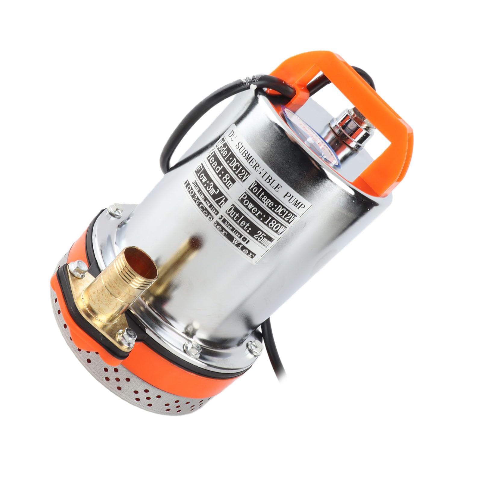 Bomba Sumergible con Batería Solar, Dispositivo Eficiente de Limpieza de Piscinas para Riego de Jardines y Llenado de Tanques de Agua, 180W, 12V, Elevación de 8m (12V)