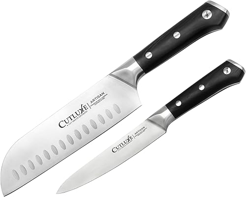 Miniatura 1 de Cutluxe Santoku & Utility - Juego de cuchillos  Acero alemán forjado de alto carbono  Espiga completa y afilado  Diseño de mango ergonómico  Serie