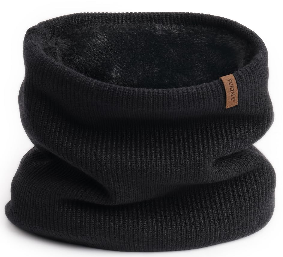 FURTALK Winter Halswärmer Halstuch Ski Loop Schal für Herren Damen Schlauchtuch Dick Warm Halsschlauch Fleece Winddicht Loopschal Schwarz
