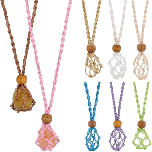 PH PandaHall 8 soportes para collares de cristal, jaula de piedra vacía de repuesto, collares trenzados ajustables, collar de piedra cruda, colgante