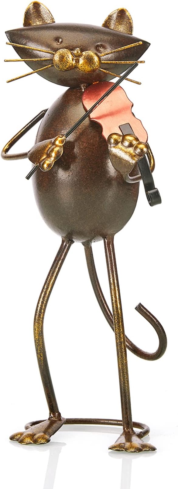 Aayla Cat Statue – 10.6”H Metal Elegant Cat Playing Violin Music Kitty Figurine Gift for Cat Lover Music Lover (Violin)
