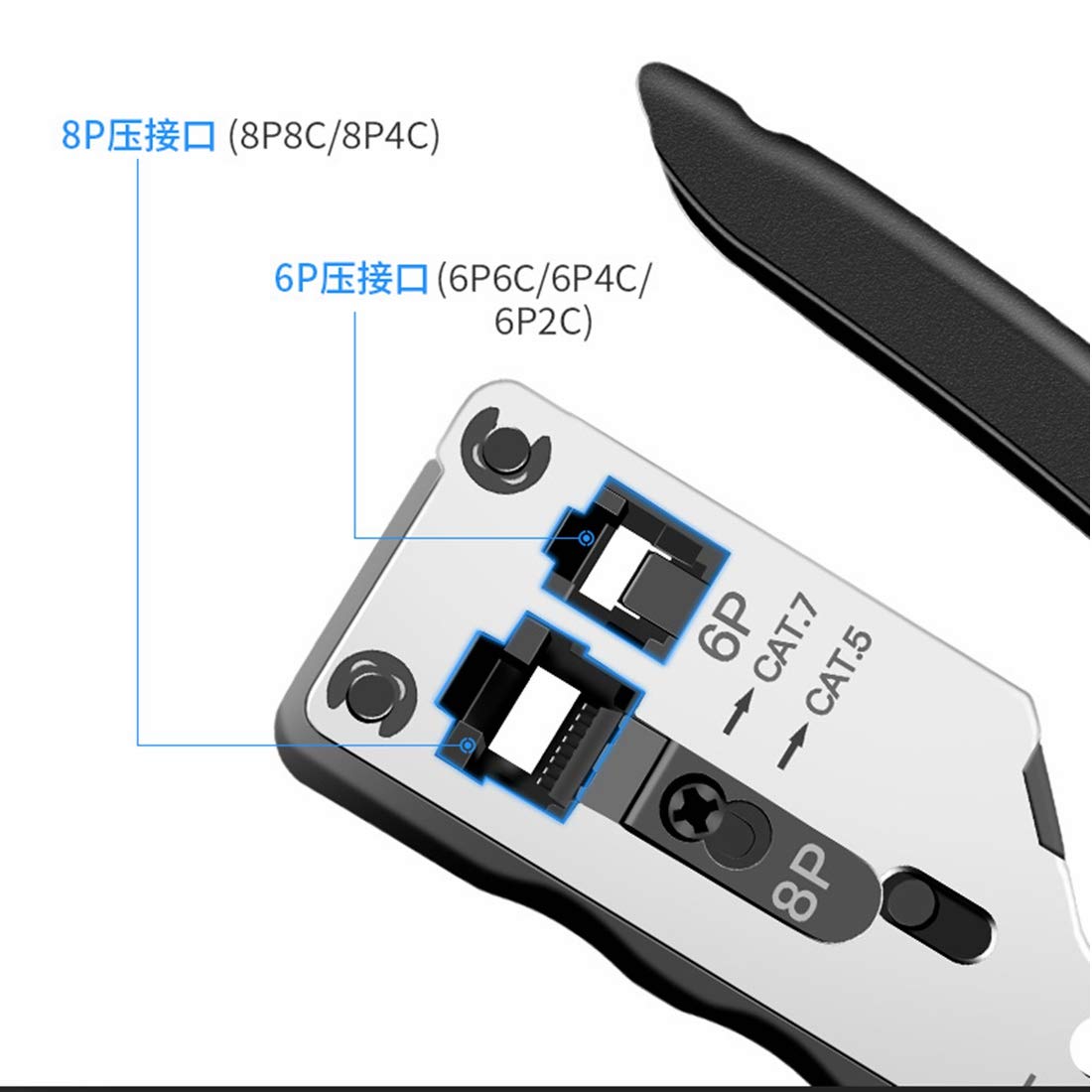 Yankok YKCR007SR [RJ45 RJ12 RJ11 Pince à sertir modulaire pour Cat5 Cat5e Cat6 Cat6a Cat7 Câbles blindés réseau de données vocales Câble Ethernet compact (livré avec mini dénudeur)