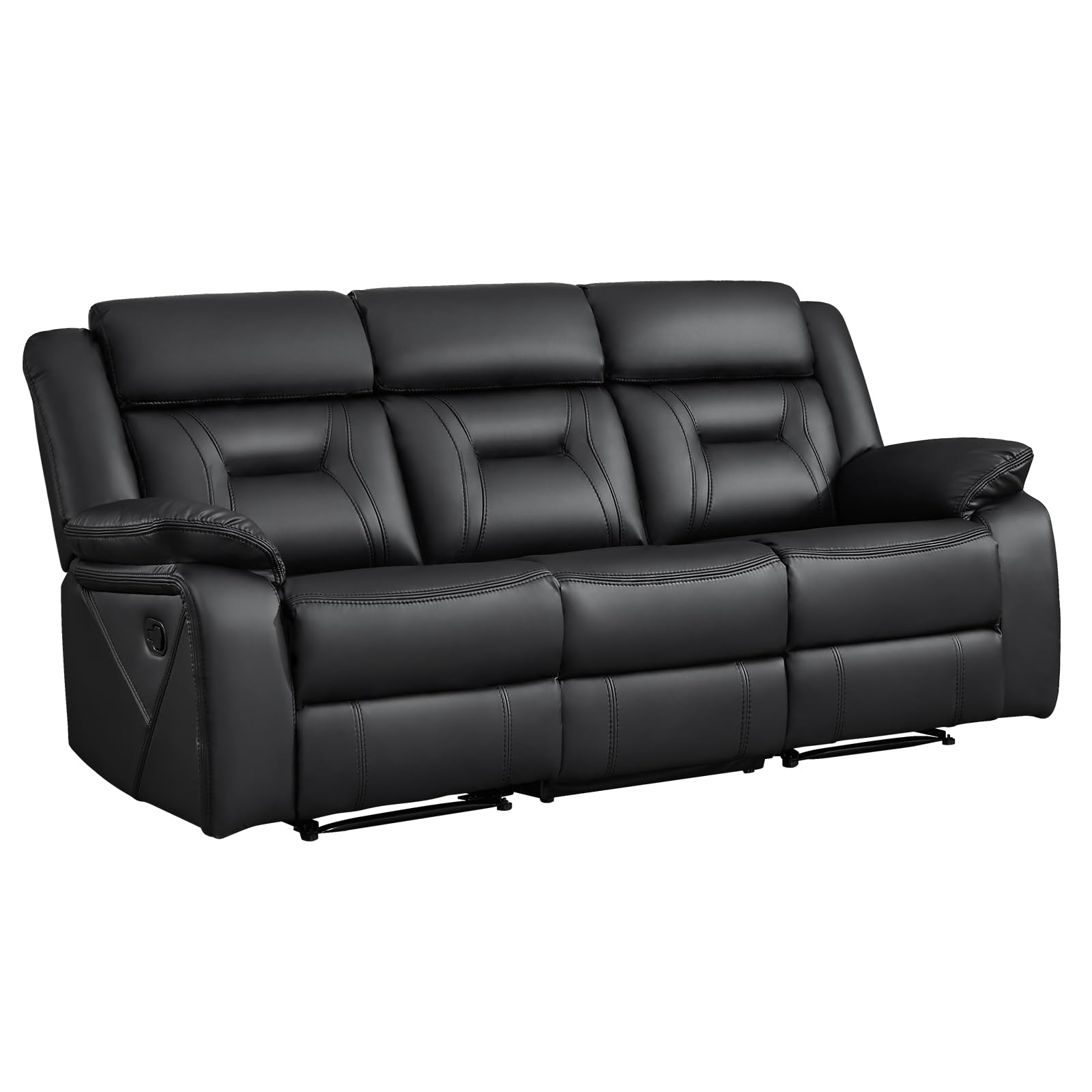 EBELLO Faux Leather Manual Reclining Sofa, 3 Seat Recliner Sofa Chair, Couch Furniture for Living Room, Furniture, Meeting Room, Black (3 Seat Sofa) view 8