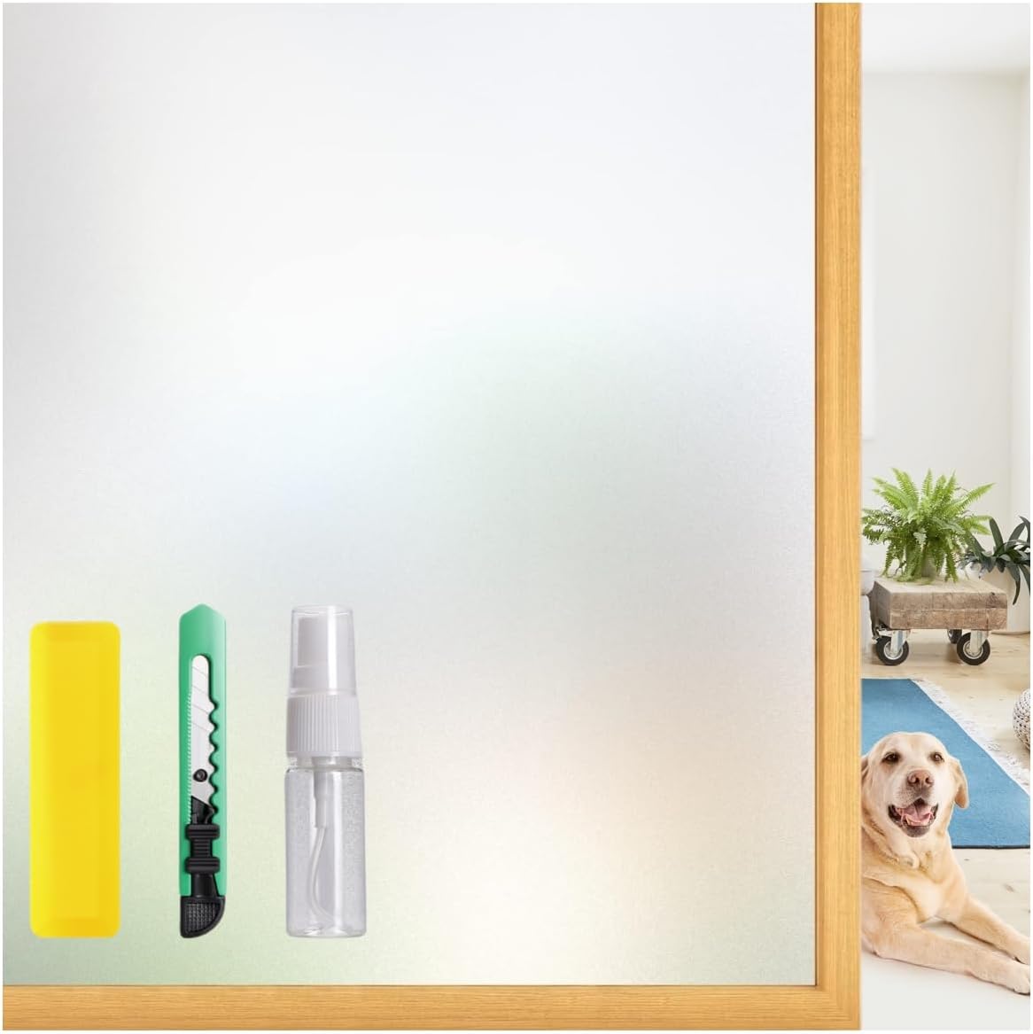 Window Privacy Film with 3 Installation Tools - Frosted Glass Window Film UV Blocking Heat Control Static Cling Window Film for Home Office Bathroom Glass Door(Pure, 35.4 x 157.5 Inch) Pure 35.4 x 157.5 Inch