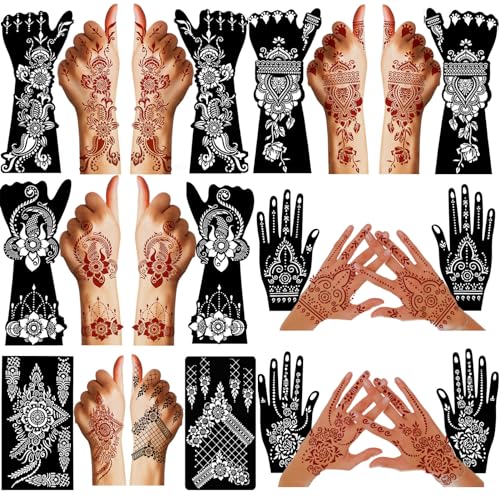 12 Sheets Large Flower Tattoo Stencils Set,Indian Design Hand Tattoo Temples Stickers for Adults Women Teenager Girls Body Makeup - Image 2