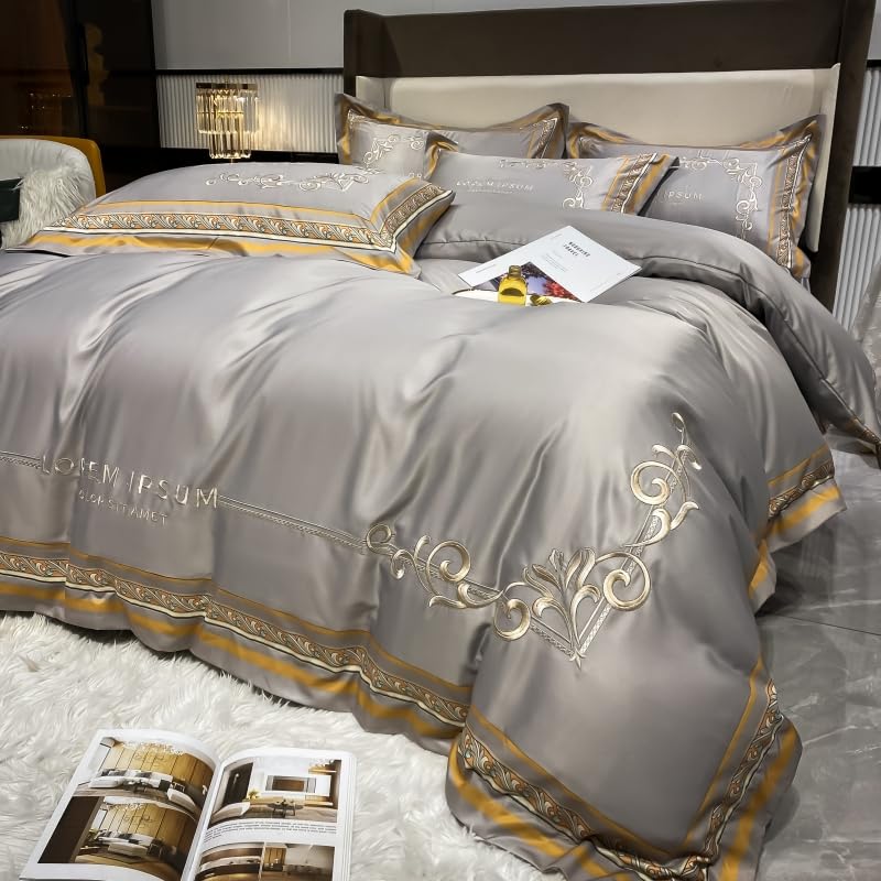 it&C's Imported Romantic Washed Silk with Beautiful Embroidery Designs 5 Pcs King Size Double Bed Wedding Comforter/Quilt Set Including 3.00 kg Heavy Comforter/Quilty (Silver)-image-14