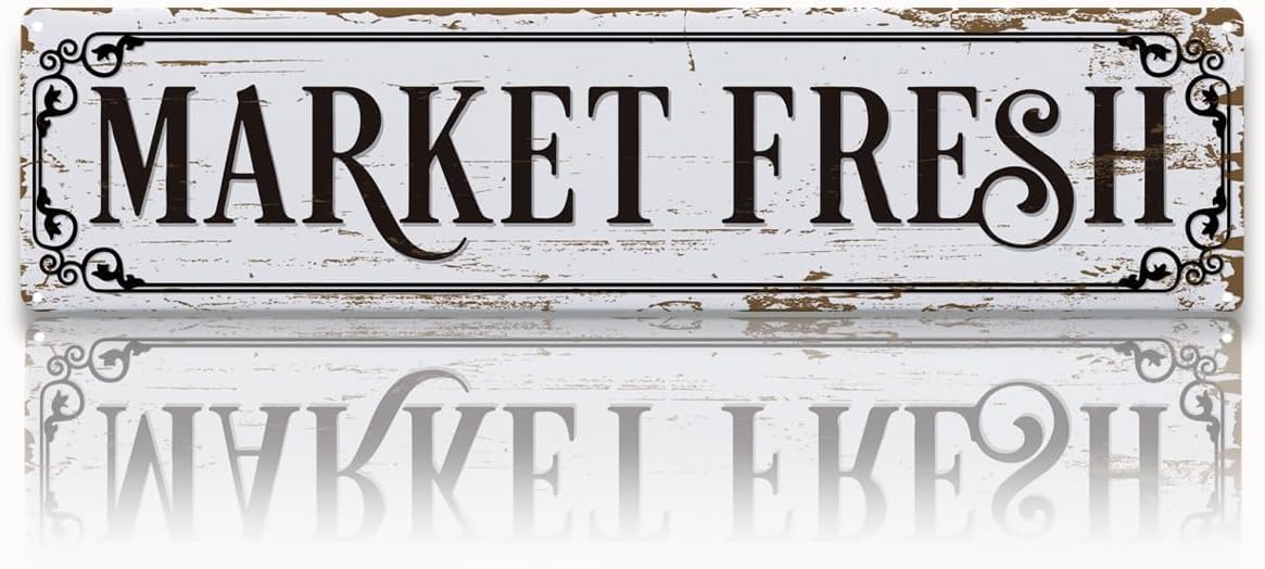 Duetom Farmhouse Decor, Market Fresh Sign, Retro Metal Tin Signs, Barn Sign, Chicken Coop Decor Signs, Retro Aluminum Wall Plaque, Home Pantry Decors, Garden Yard Farmhouse Decors 4x16 Inch