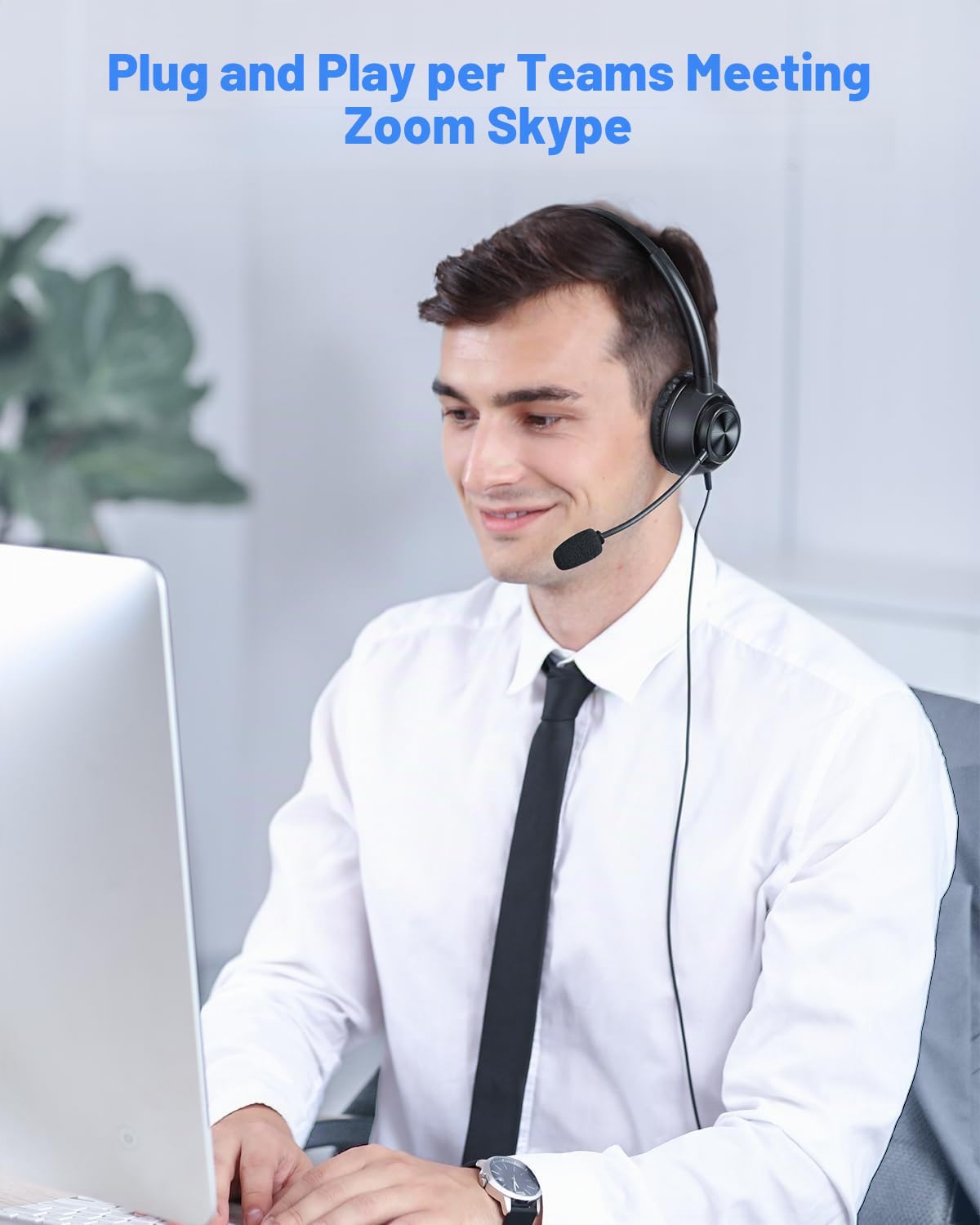 New Bee Cuffie con Microfono per PC, Cuffie con Microfono, cuffia per PC con USB-A e USB-C, per call center/conferenze telefoniche/chat Skype/corsi online