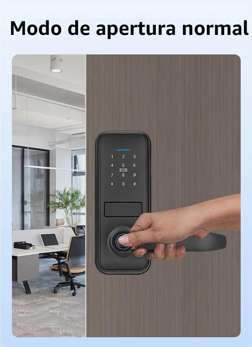 Smart Lock, Keyless Entry with Sleek Matte Black Handle, Electronic Keypad Deadbolt,Fingerprint & Touchscreen Keypad, Biometric Bluetooth Smart Lock for Front Door