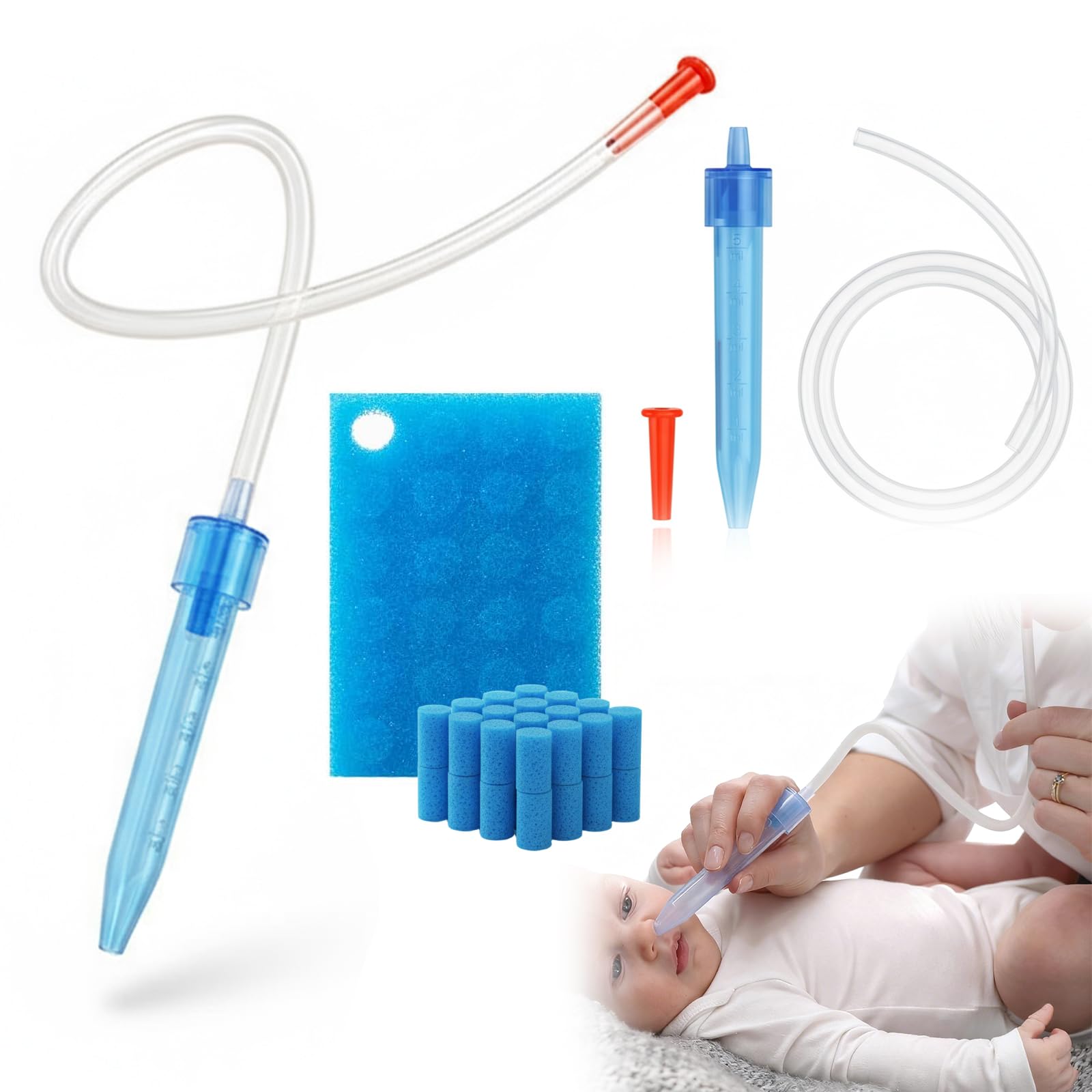Nasensauger für Baby, Baby Nasensauger Sanftes Absaugen bei Schnupfen, mit 40 Hygienefilter, Spülmaschinenfest, BPA-frei