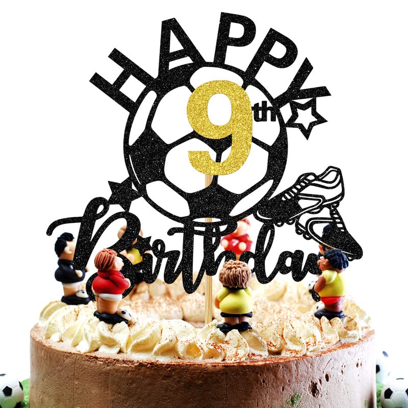 Buy Glitter Soccer Happy 9th Birthday Cake Topper, Soccer Players Toys