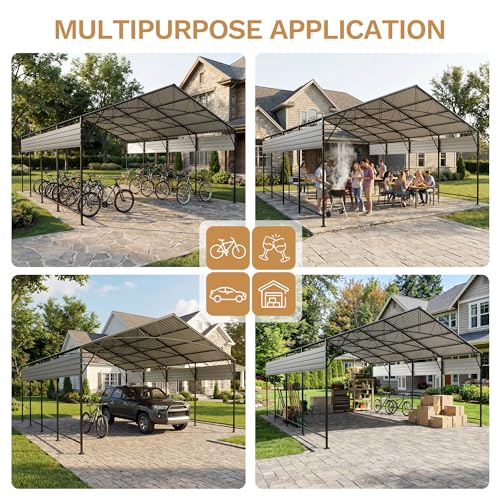 Image of Greesum 20x20FT Heavy Duty Carport, Vertical Roof & Side Supports, Black | All-Weather Watertight Seal | 20x20FT Heavy Duty Frame | 70kg /m Snow Resistance | Fits Full-Size Trucks & Boats