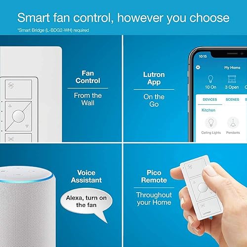 Miniatura 4 de Lutron Caseta Smart Fan - Interruptor de control de velocidad (requiere Lutron Smart Hub), un polo, PD-FSQN-LA, almendra clara