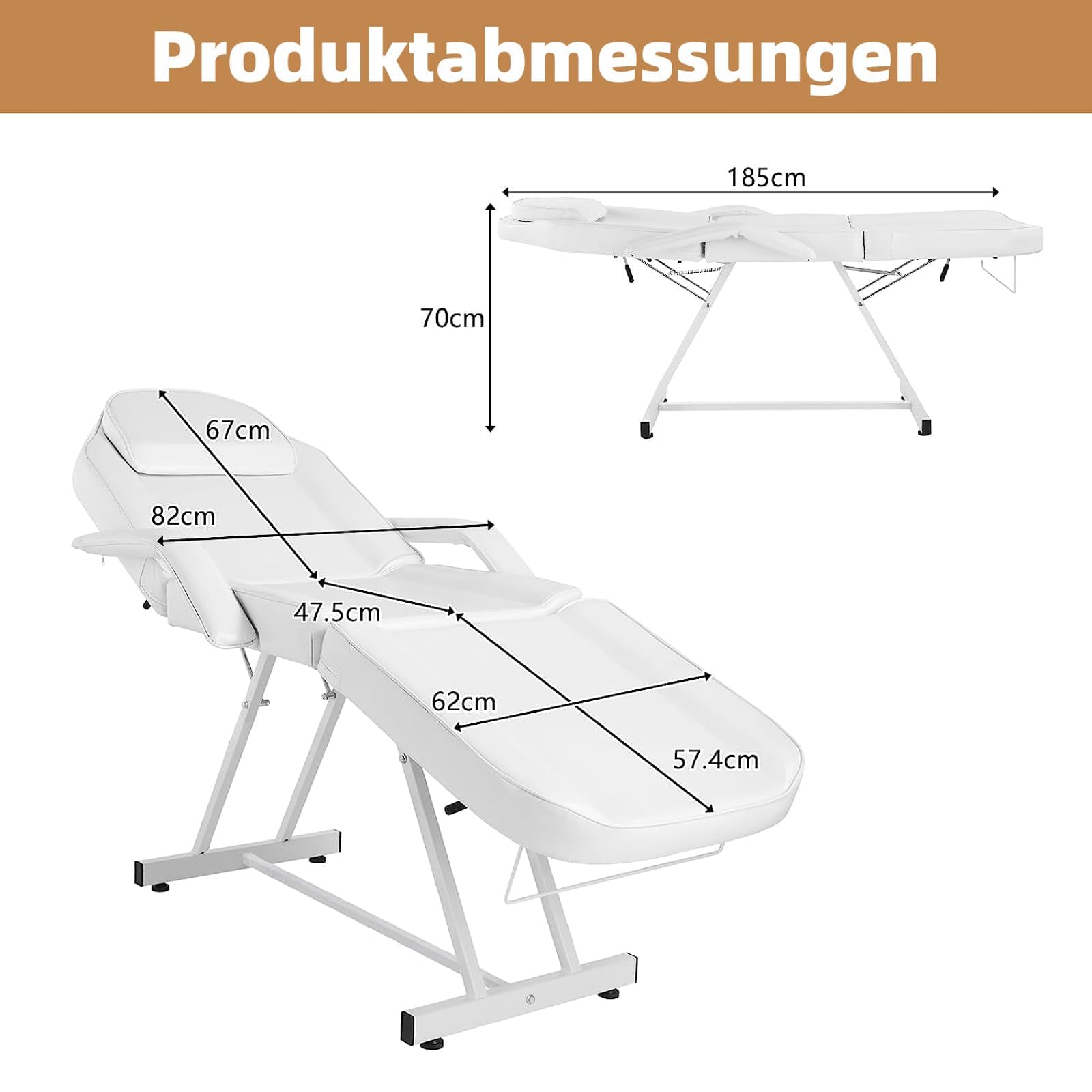 LEADZM Massageliege Klappbar Kosmetikliege mit Rollhocker 3 Zonen Höhenverstellbar Massagetisch Massagebett mit Rollhocker Drehhocker, Friseurstuhl für Friseur Spa Schönheitssalon Ausrüstung (Weiß)
