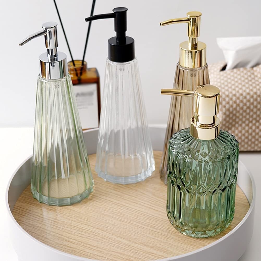 Modischer Seifenspender, Seifenspender, Lotionflasche, Pumpflaschen, klares Glas, kompatibel mit Badezimmer, Küche, Hotel, Restaurant (Beige)