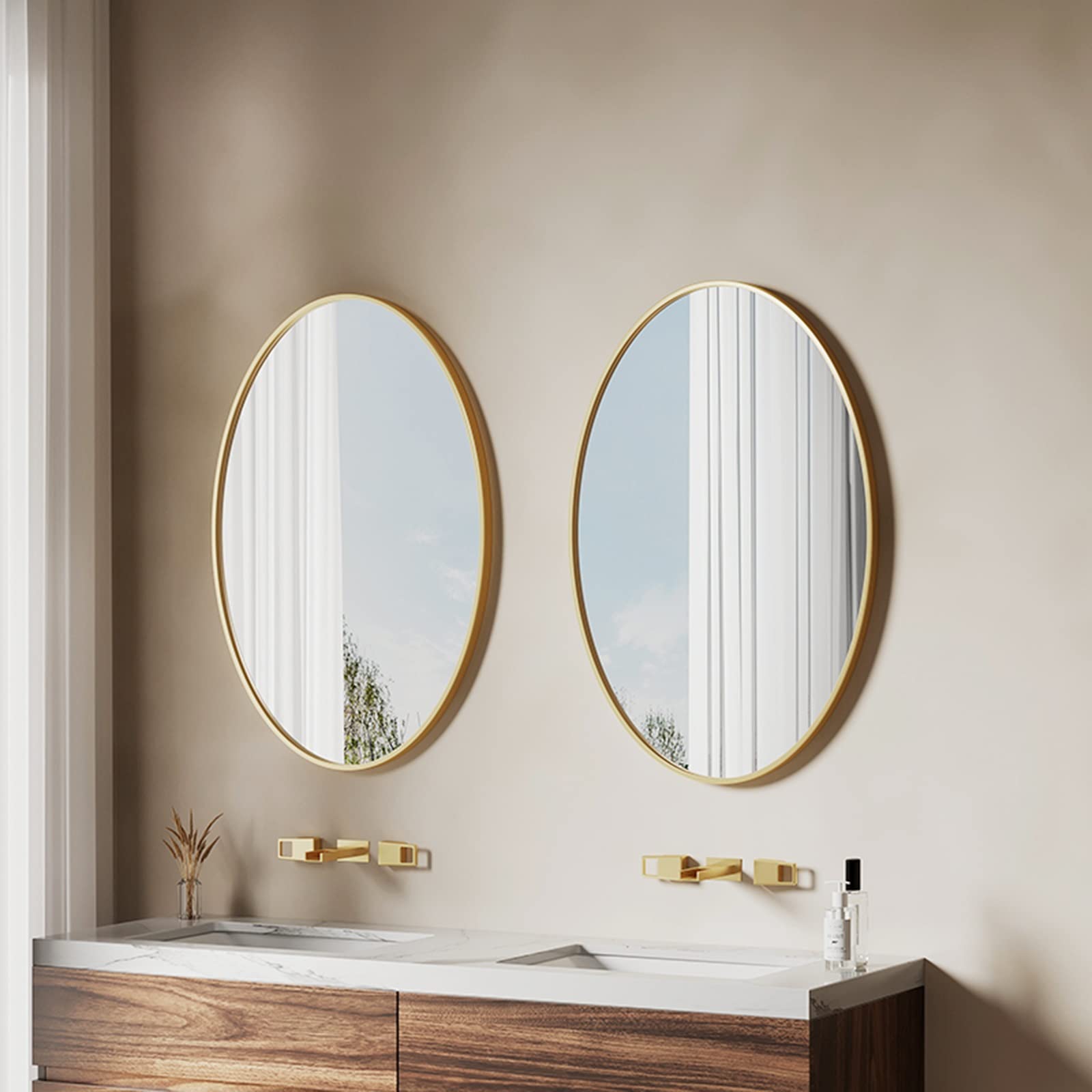 Specchio da bagno, Specchio da parete ovale con struttura in metallo(Black,50X70cm)