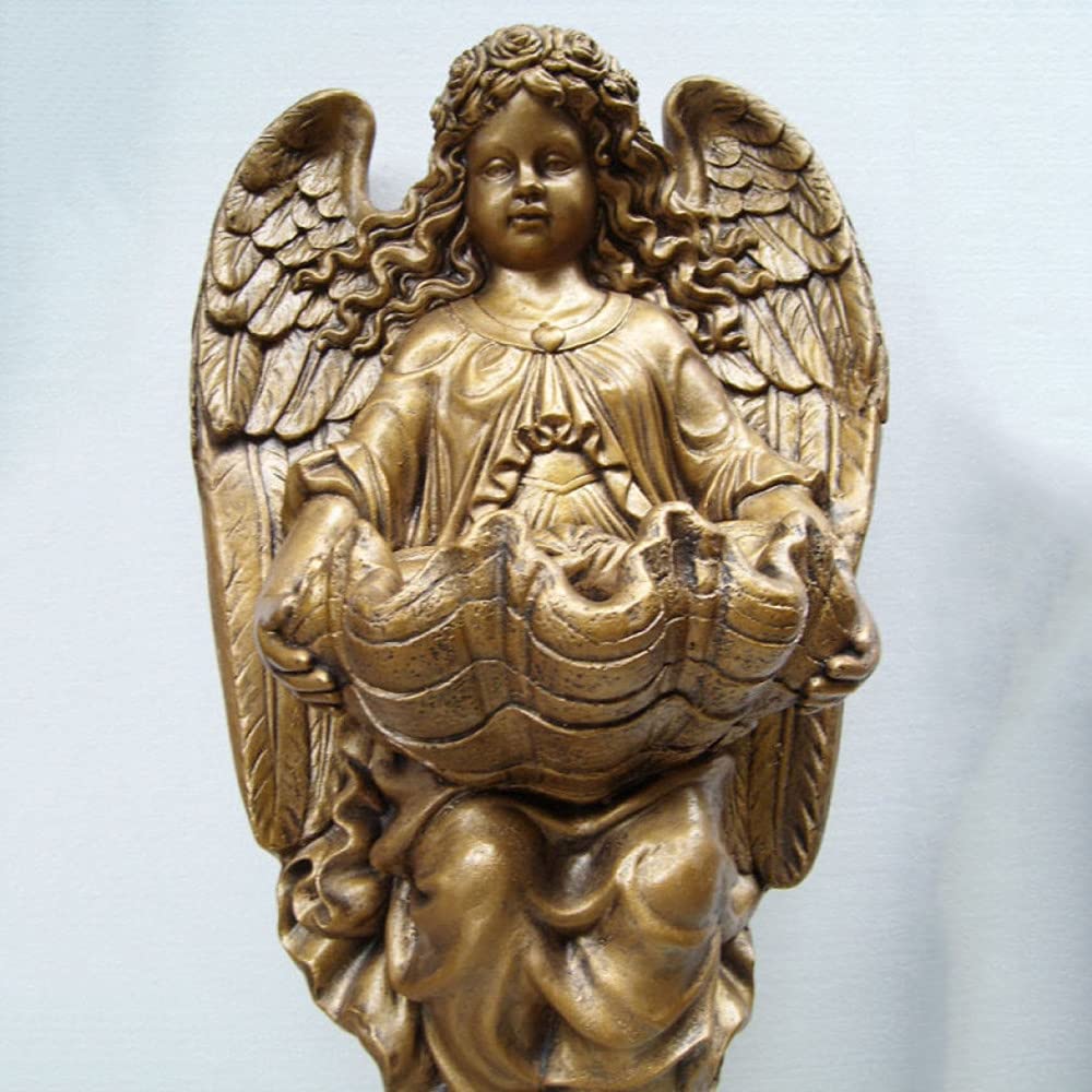 Statue d'ange murale avec panier de fleurs en or pour décoration de style européen