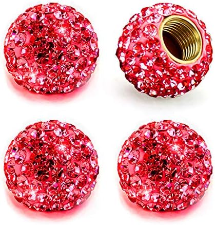 Deselen Bling Valve Stem Cap, Sparkling Rhinestones with Metal Copper, Red