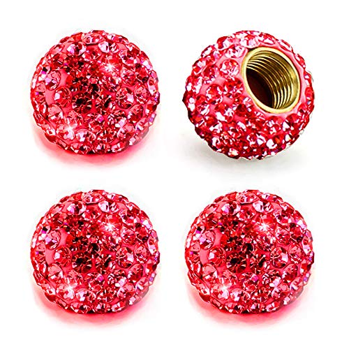 Deselen Bling Valve Stem Cap, Sparkling Rhinestones With Metal Copper, Red #TOP2