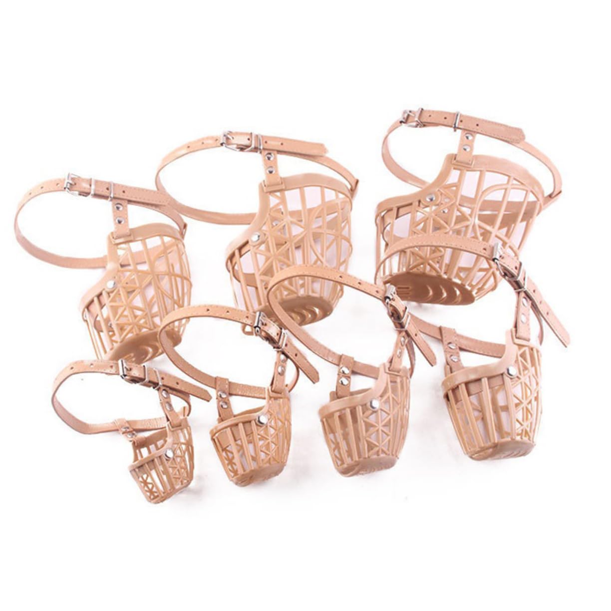 POPETPOP 1 Set Adjustable Dog Muzzle with Bite Basket Design Comfortable PU Leather Strap for Pet Safety for Training and Chewing Apricot