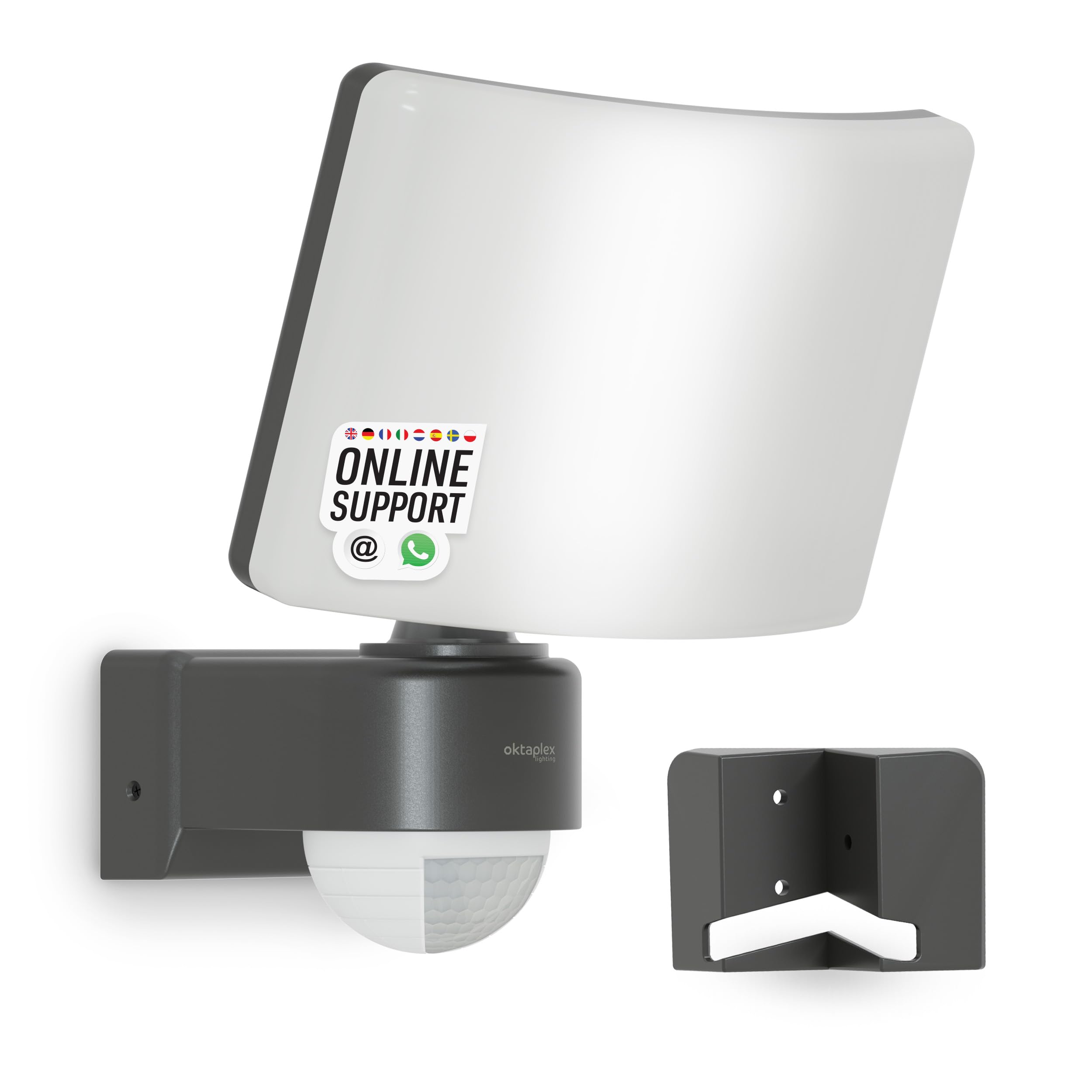 Oktaplex Cali lampa zewnętrzna z czujnikiem ruchu 2200 lm ciepła biel 3000 K reflektor zewnętrzny IP65 antracyt z funkcją Master