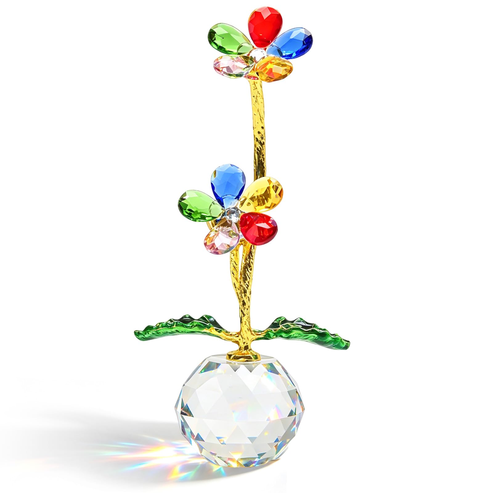 JUUDDENPARTS Crystal Colorful Little Daisy Flowers with Elegant Vase, Collectible Gifts for Her, Decorative Floral Figurines for Home Wedding Anniversary Celebration (Colorful)
