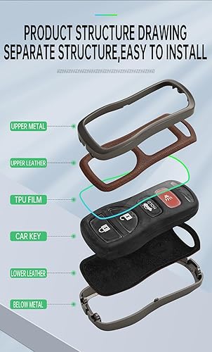 Miniatura 5 de ontto Protector de cuero para llavero Infiniti FX35 FX45 QX4 Smart Remote Metal Key Cover Fit para Nissan Armada Frontier Murano NV1500 Pathfinder