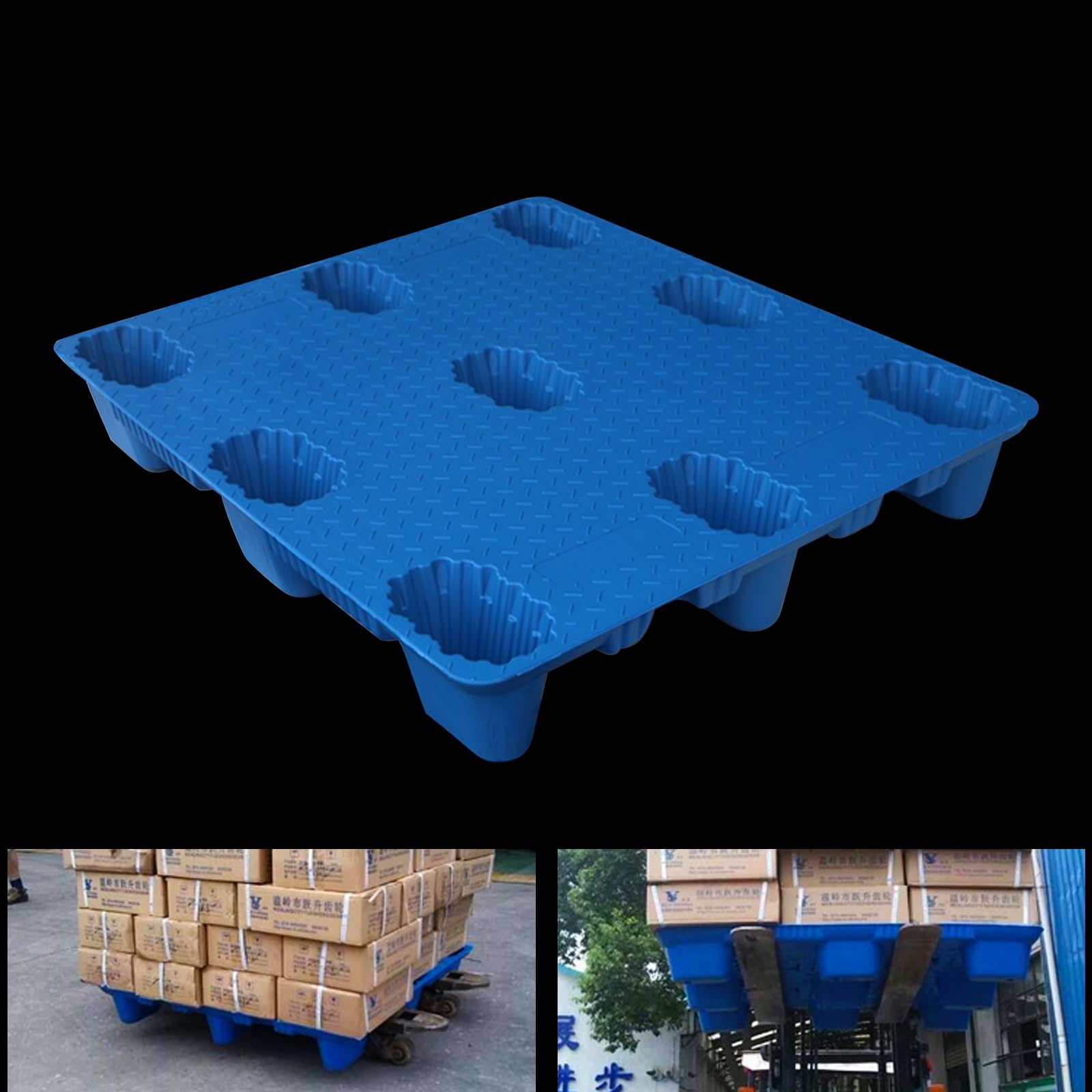 Palettes en plastique pour stockage industriel, charge dynamique 1000 kg, charge statique 4000 kg, palettes empilables pour la logistique et l'entreposage